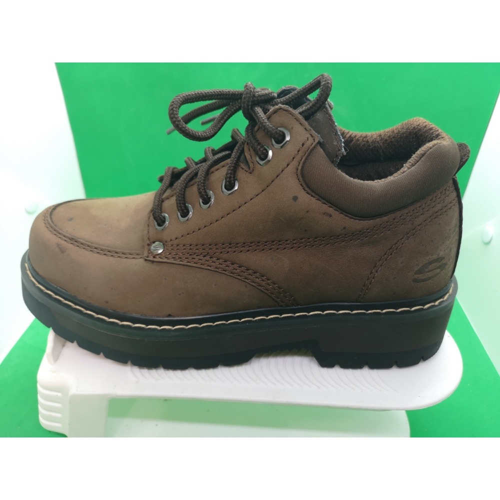 VTG WOMENS SKECHERS 2168 CHUNKY BOOTS COMFORT BROWN LEATHER WALKING  SIZE 8